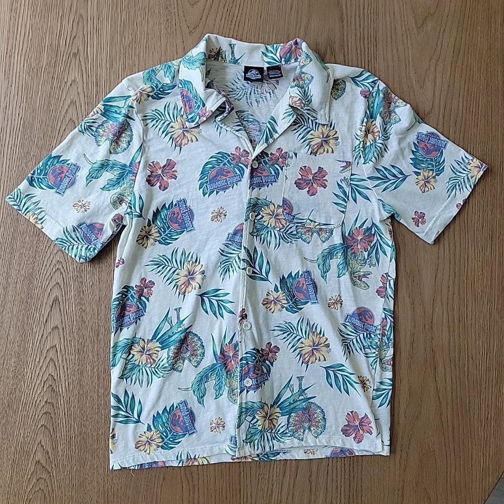 Jurassic World Hawaiian Shirt Mens Medium Multi Floral Button Up Casual Pocket